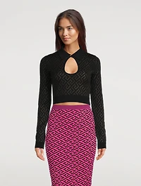 La Greca Cut-Out Cropped Cardigan