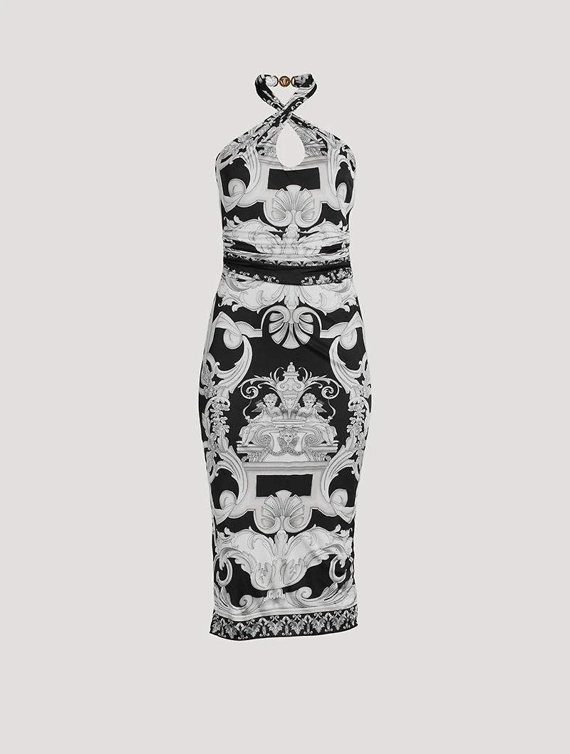 Halter Dress Silver Baroque Print