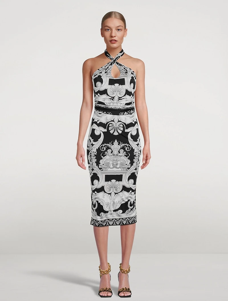 Halter Dress Silver Baroque Print