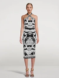 Halter Dress Silver Baroque Print