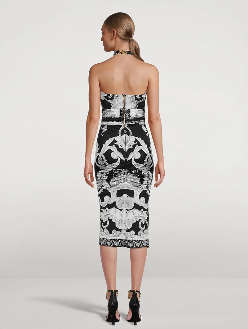 Halter Dress Silver Baroque Print