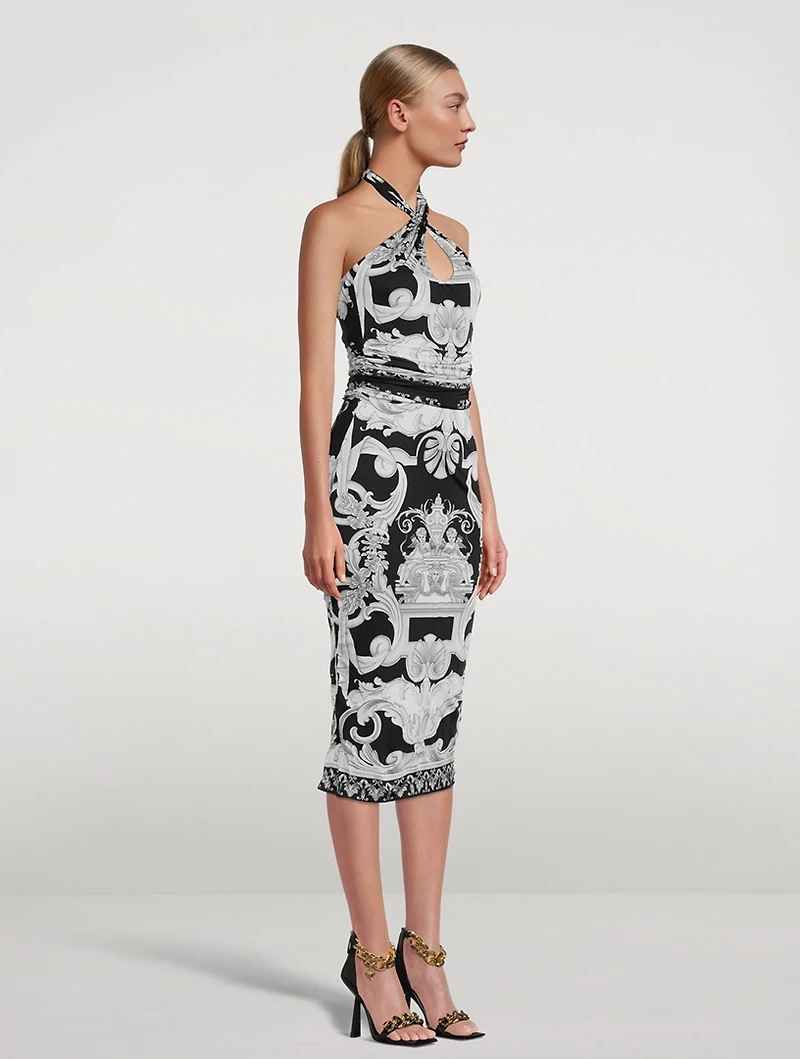 Halter Dress Silver Baroque Print