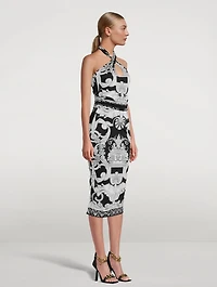 Halter Dress Silver Baroque Print