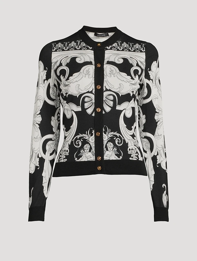 Silk Cardigan Silver Baroque Print
