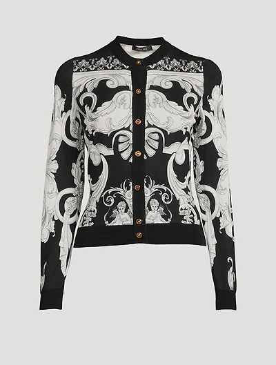 Silk Cardigan Silver Baroque Print