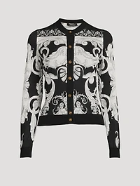 Silk Cardigan Silver Baroque Print