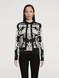 Silk Cardigan Silver Baroque Print