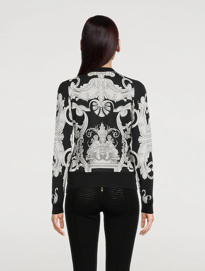 Silk Cardigan Silver Baroque Print