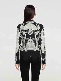 Silk Cardigan Silver Baroque Print