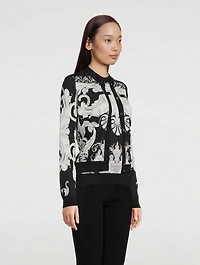 Silk Cardigan Silver Baroque Print