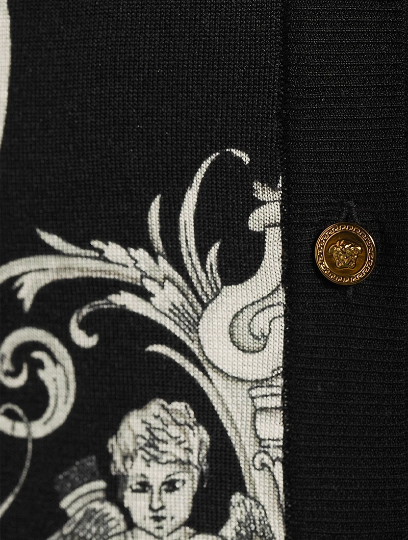 Silk Cardigan Silver Baroque Print