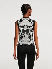 Silk Sweater Vest Silver Baroque Print