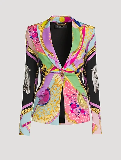 Stretch-Silk Blazer I Ventagli Print