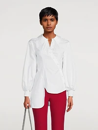 Asymmetrical Wrap Poplin Blouse