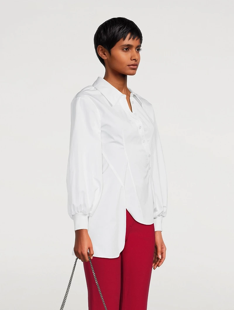 Asymmetrical Wrap Poplin Blouse