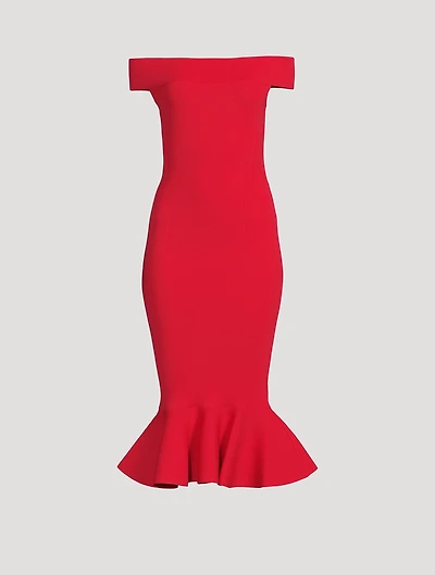 Off-Shoulder Ruffle Knitted Dress