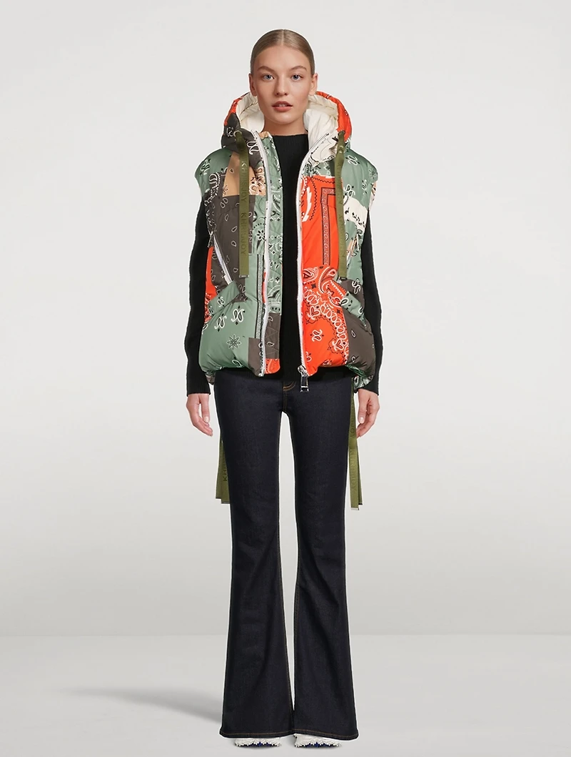 Puff Patch Down Vest In Bandana Print