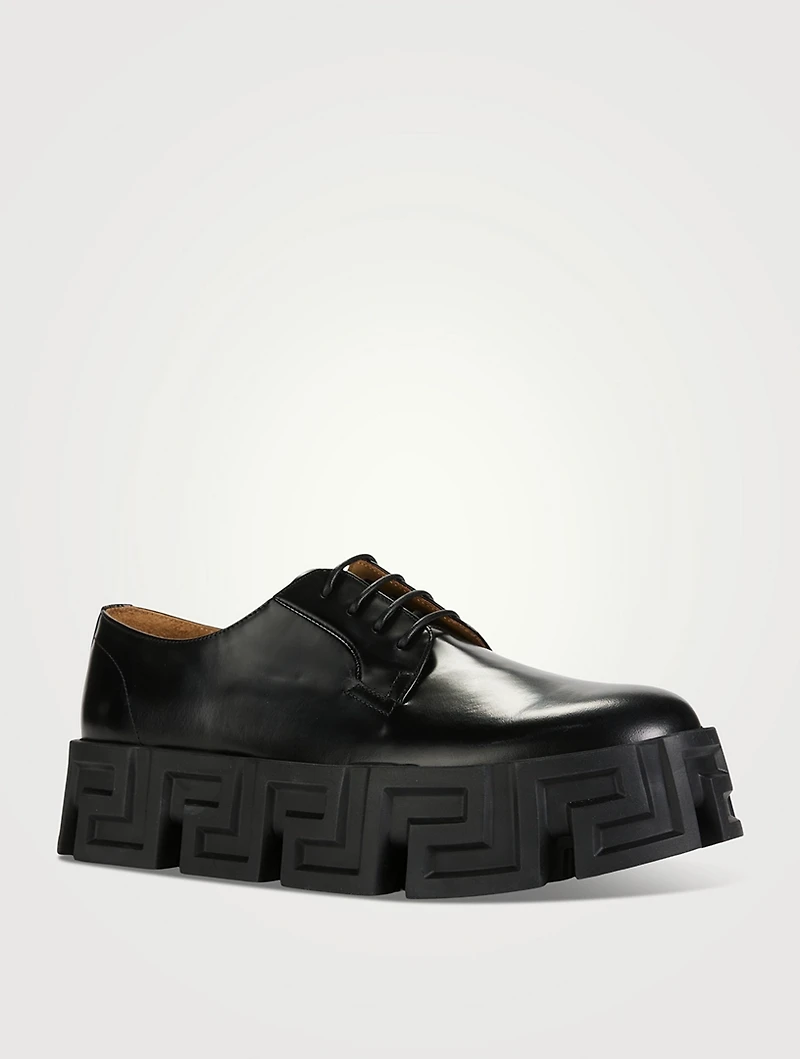 Greca Labyrinth Leather Derby Shoes