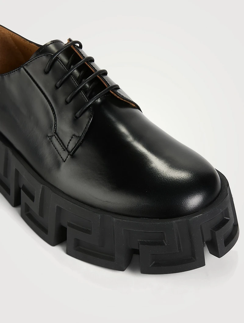 Greca Labyrinth Leather Derby Shoes