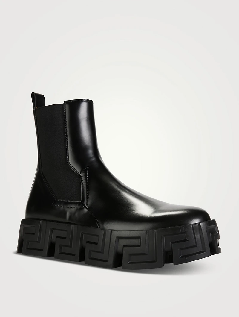 Greca Labyrinth Leather Chelsea Boots