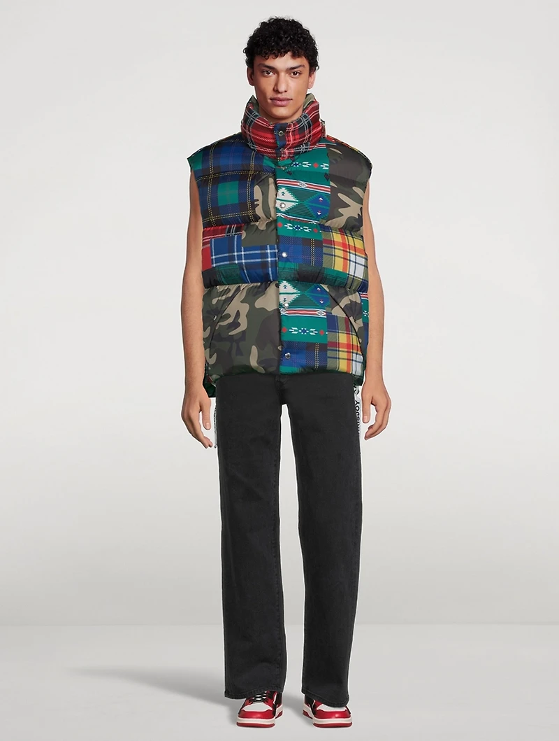Chevron Down Puffer Vest Check Camo Print