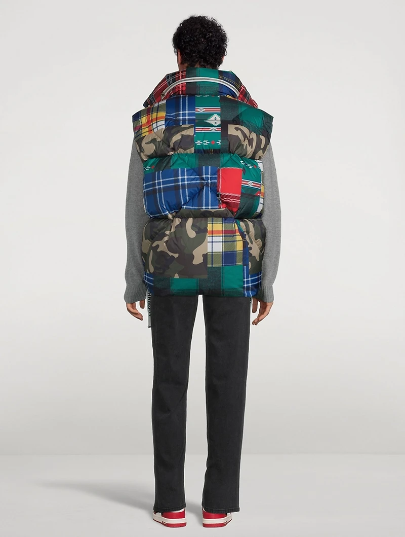 Chevron Down Puffer Vest Check Camo Print