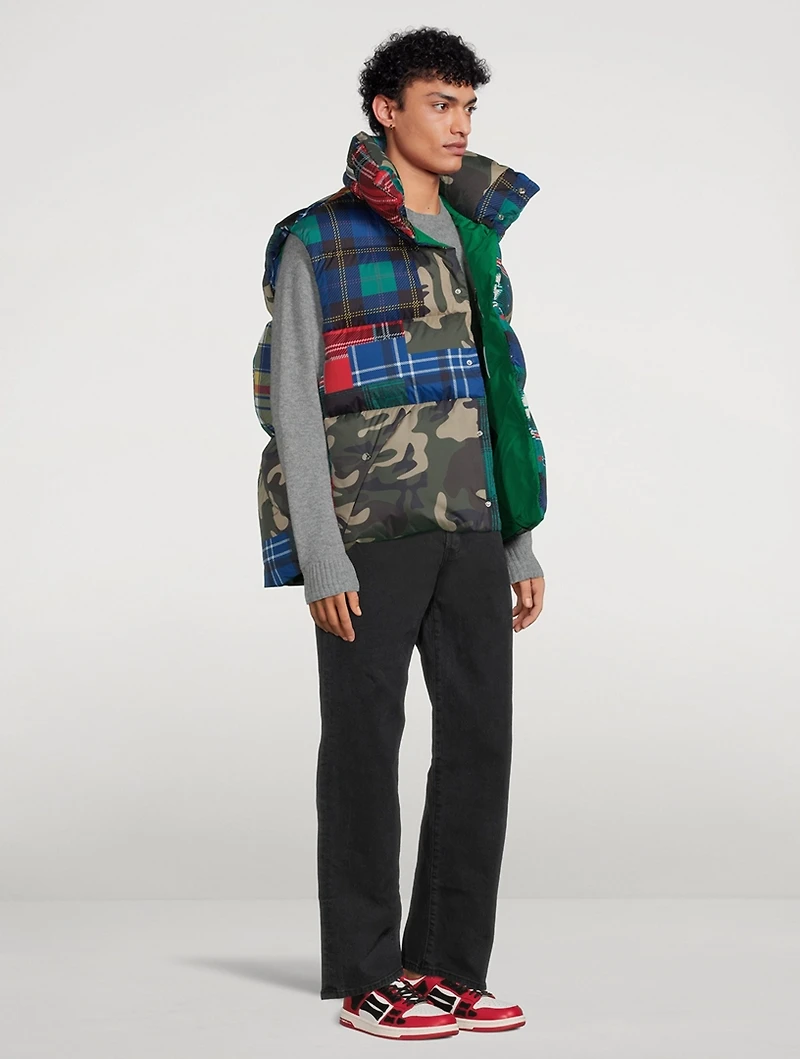 Chevron Down Puffer Vest Check Camo Print