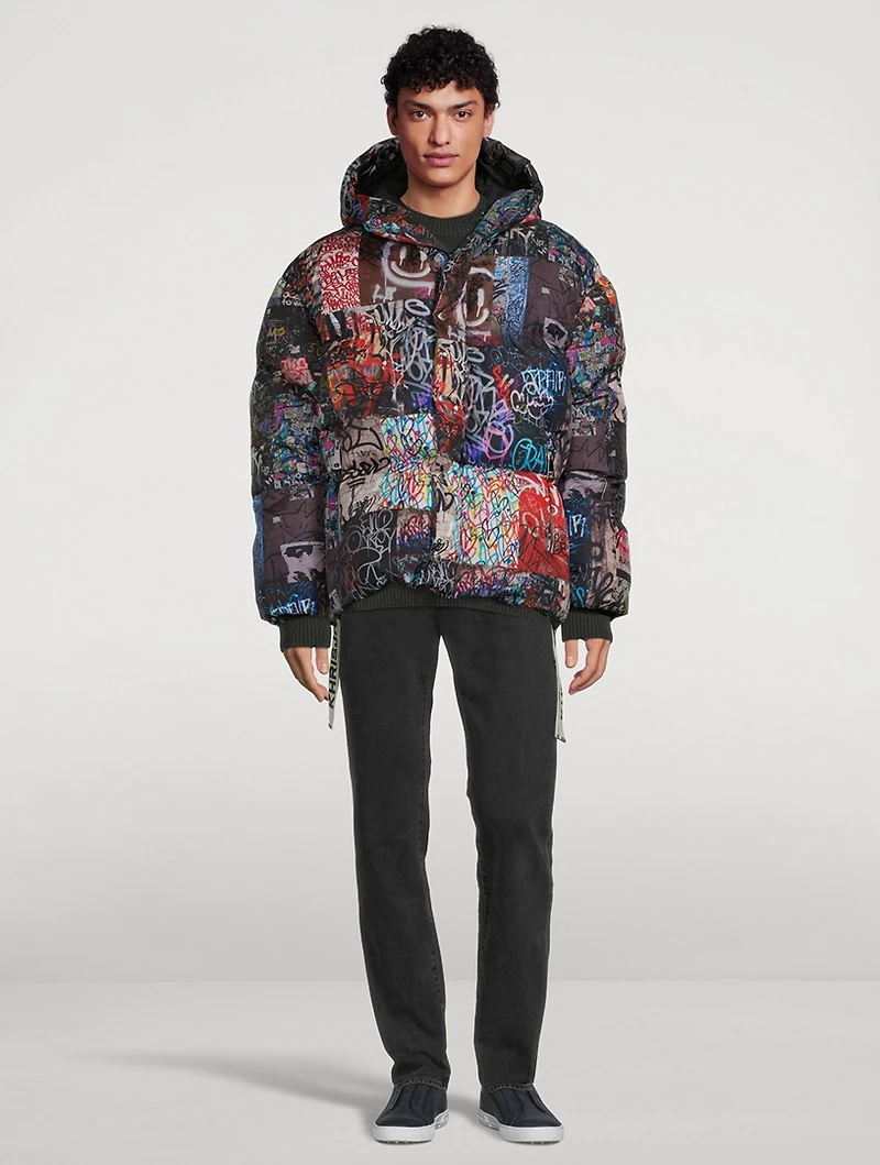 Khrisman Down Puffer Jacket Graffiti Print