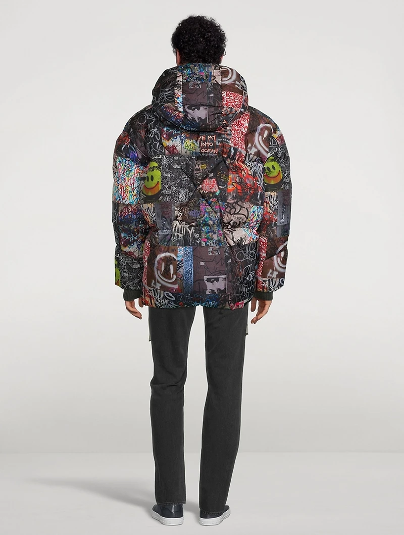 Khrisman Down Puffer Jacket Graffiti Print