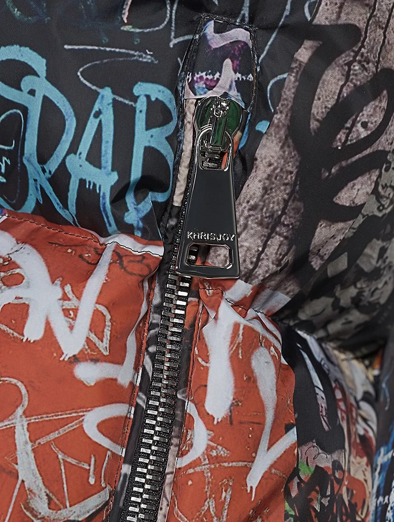 Khrisman Down Puffer Jacket Graffiti Print