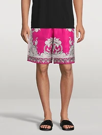 Silver Baroque Silk Shorts