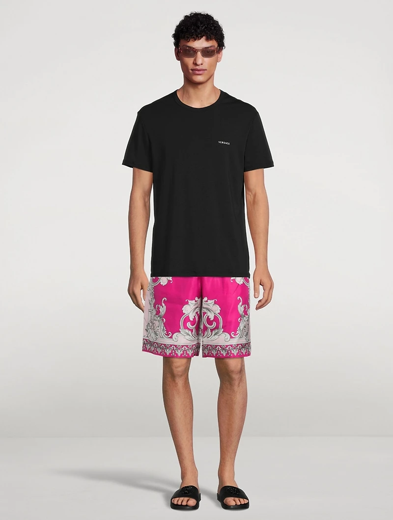 Silver Baroque Silk Shorts