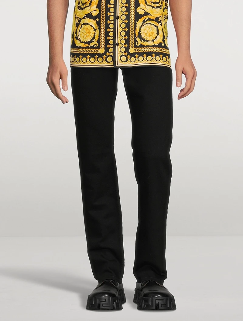 Medusa Cotton Straight-Leg Jeans With Buckle