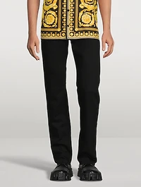 Medusa Cotton Straight-Leg Jeans With Buckle