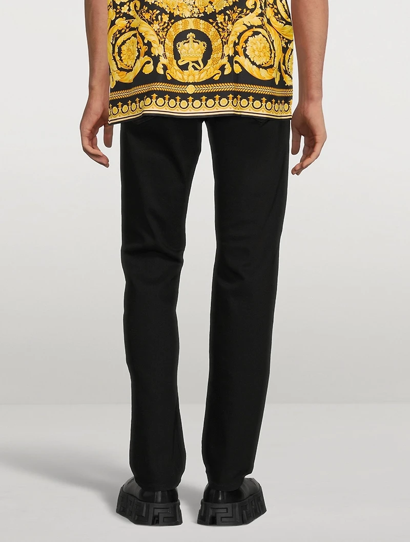 Medusa Cotton Straight-Leg Jeans With Buckle