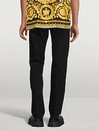 Medusa Cotton Straight-Leg Jeans With Buckle