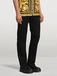 Medusa Cotton Straight-Leg Jeans With Buckle