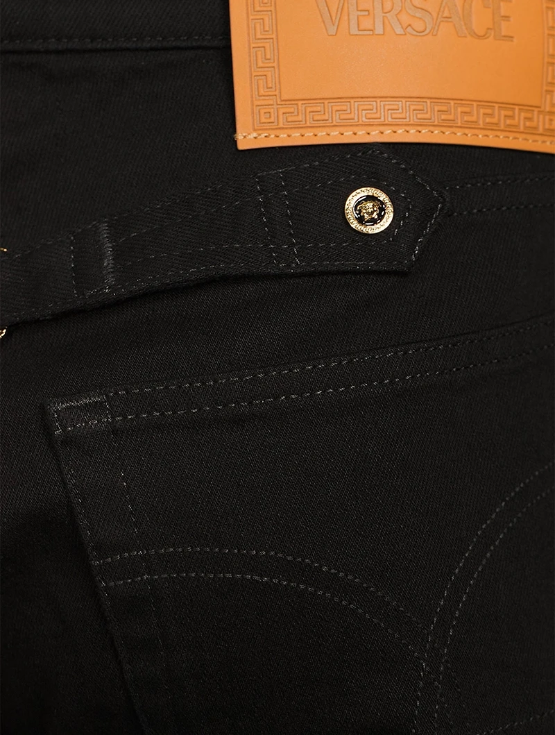 Medusa Cotton Straight-Leg Jeans With Buckle