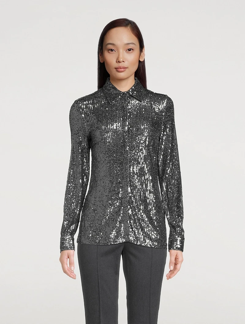Sequin-Embellished Jersey Shirt
