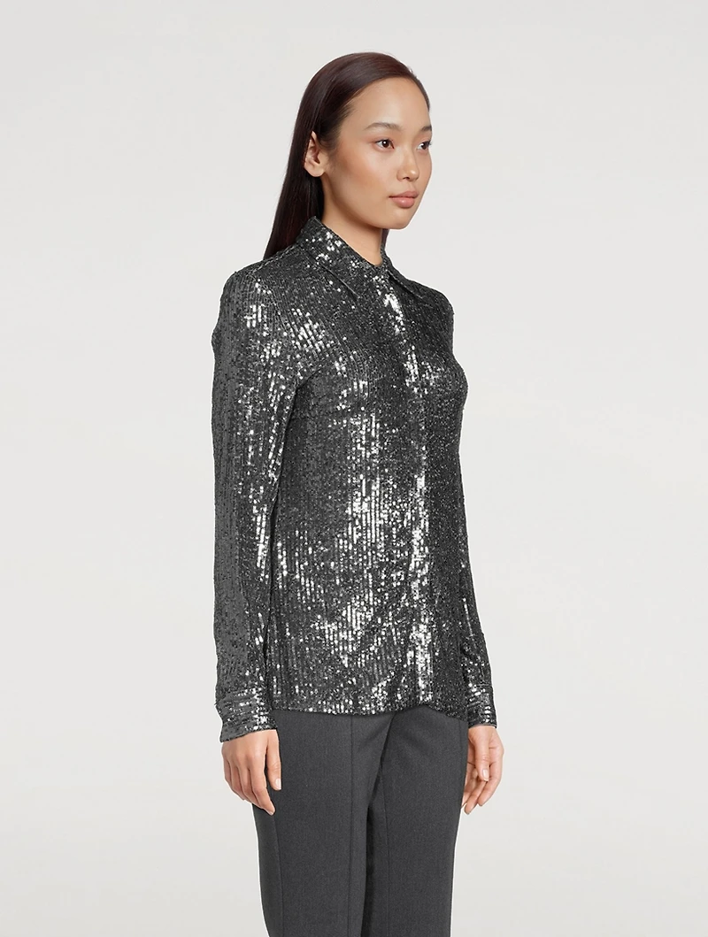 Sequin-Embellished Jersey Shirt