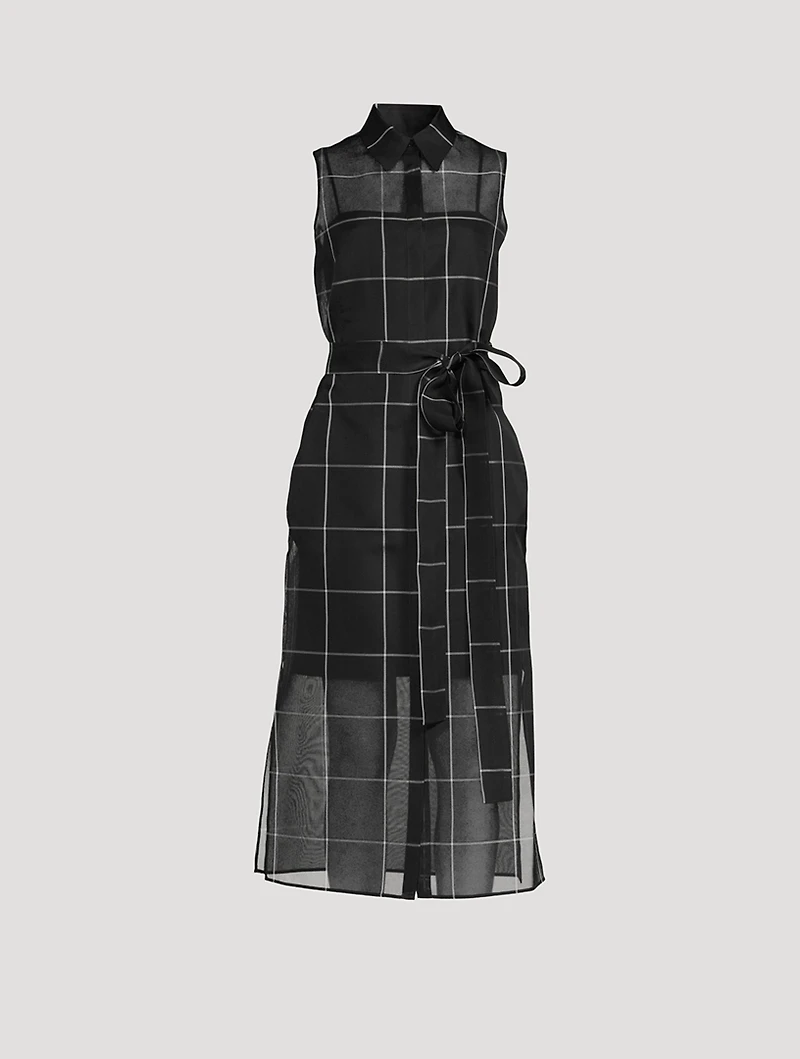 Silk Crêpe Shirt Dress Windowpane Print