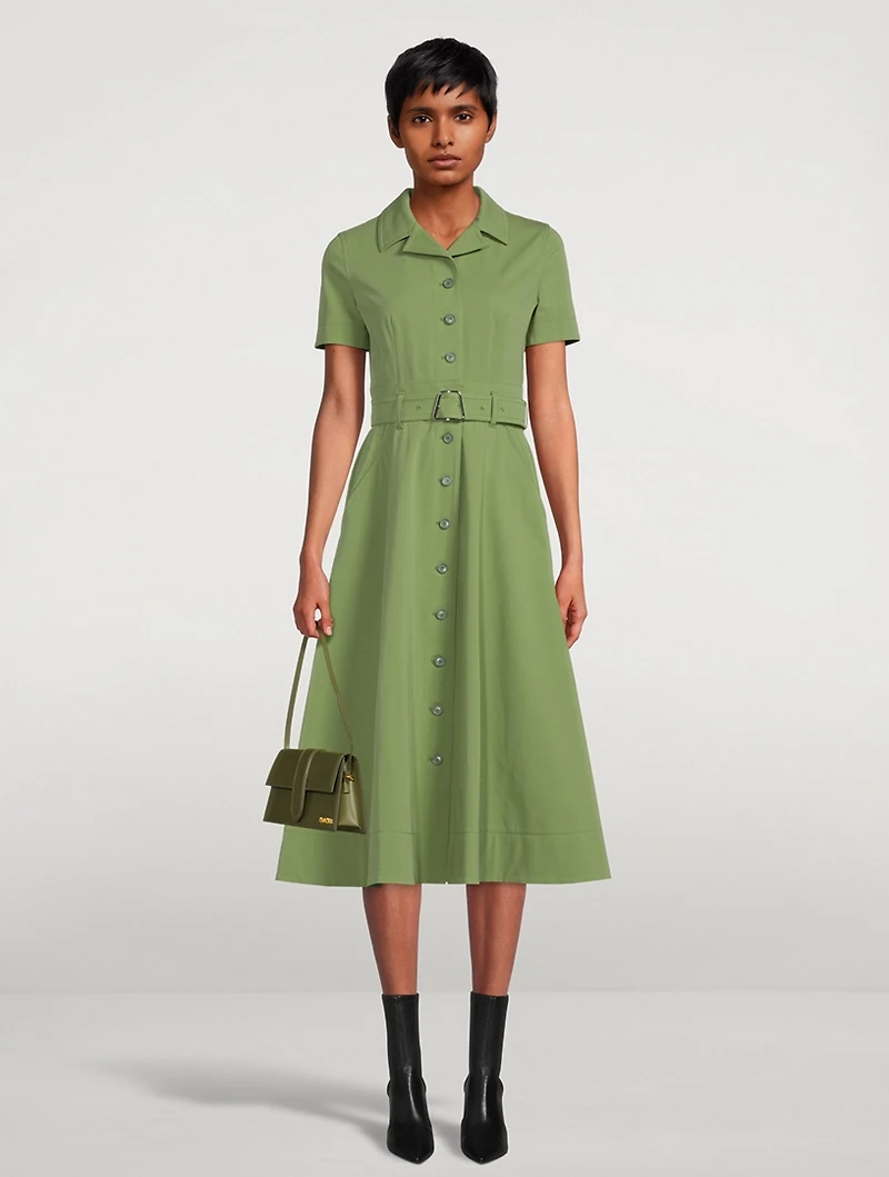Belted A-Line Midi Dress