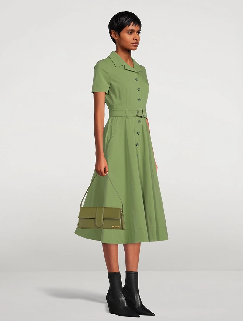 Belted A-Line Midi Dress