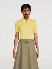 Short-Sleeve Rib Knit Polo Shirt