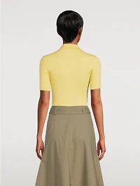 Short-Sleeve Rib Knit Polo Shirt