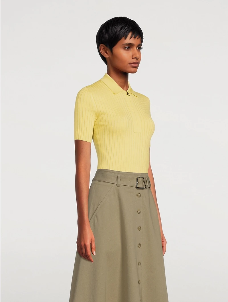 Short-Sleeve Rib Knit Polo Shirt