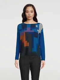 Silk Sweater Blue Flowers At Home Print