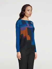 Silk Sweater Blue Flowers At Home Print