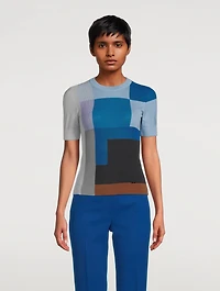 Flowers At Home Intarsia Short-Sleeve Sweater