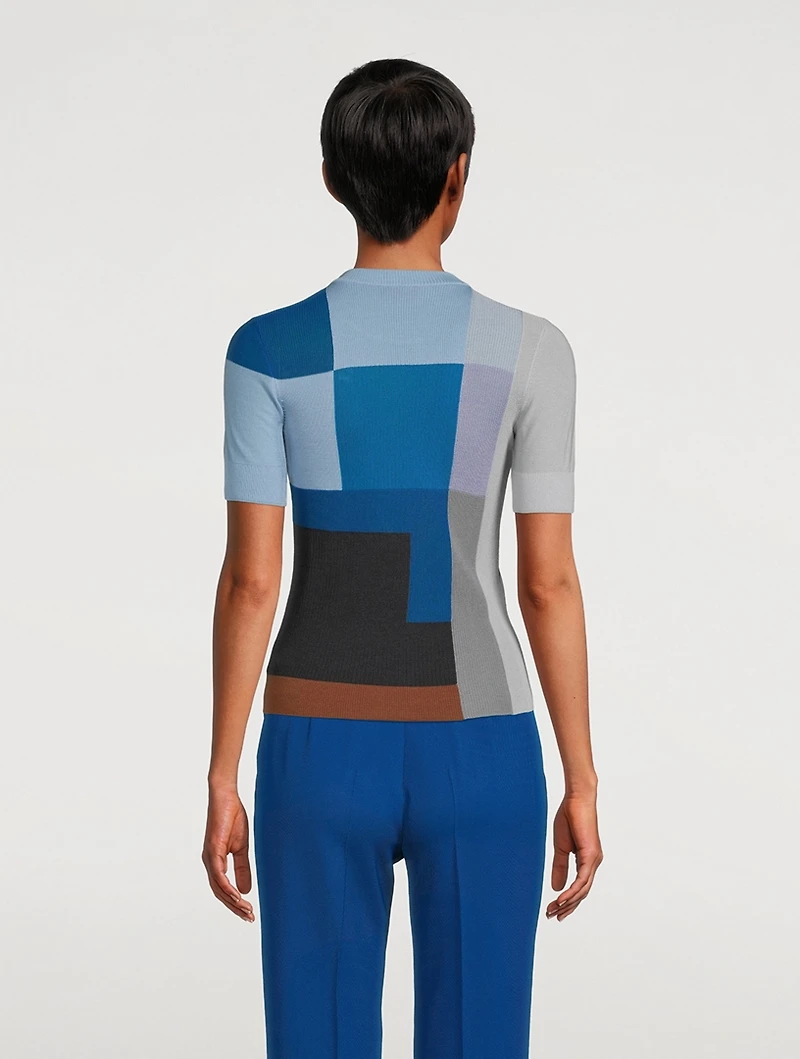 Flowers At Home Intarsia Short-Sleeve Sweater